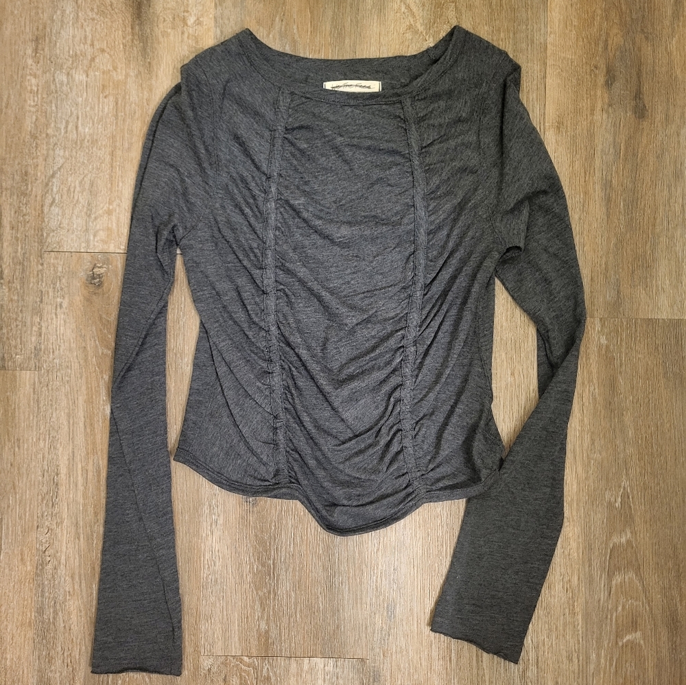 We The Free Stella Rouched Long Sleeve Tee Grey Size Medium - Picture 4 of 7